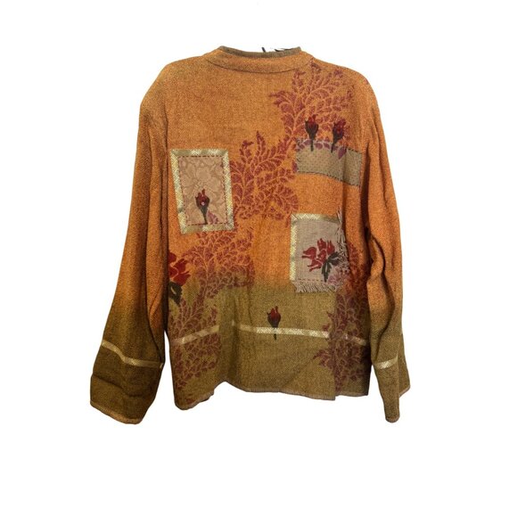 Vintage Flashback Cardigan Sweater Women’s L Floral Patchwork Button-Down Orange - Picture 2 of 5